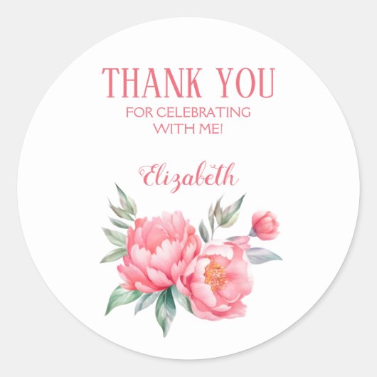 Sticker Rond Elégant Pink Peony Botanical Brunch Anniversaire (Devant)