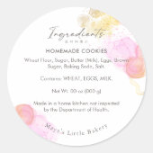 Sticker Rond Elegant Pink Watercolor Bakery Ingredient (Devant)