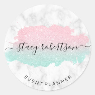 Sticker Rond Élégant planificateur rose de parties scintillant 