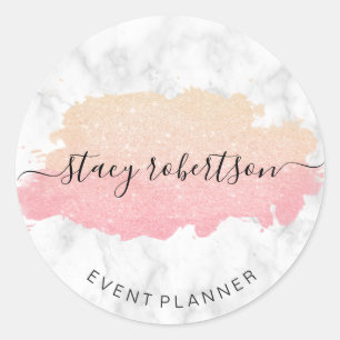 Sticker Rond Élégant planificateur rose or & or parties scintil