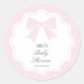 Sticker Rond Élégant Pois bébé rose Bow bébé fille douche (Devant)