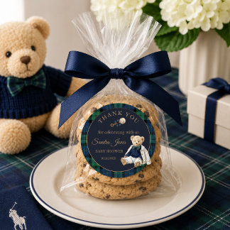 Sticker Rond Elegant Preppy Teddy Bear Baby Shower