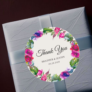 Sticker Rond élégant printemps été rose violet mariage merci