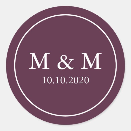 Sticker Rond Élégant prune violet Mariage Monogramme classique (Devant)