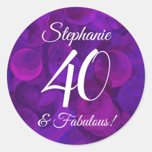Sticker Rond Elégant Purple 40 et Fabuleux Anniversaire Favor