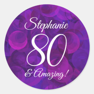 Sticker Rond Elégant Purple 80 et Extraordinaire Anniversaire 