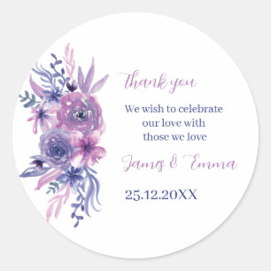 Sticker Rond Elégant Purple Aquarelle Fleur Mariage Personnalis