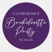 Sticker Rond Elegant Purple Minimalist Bachelorette Party (Devant)
