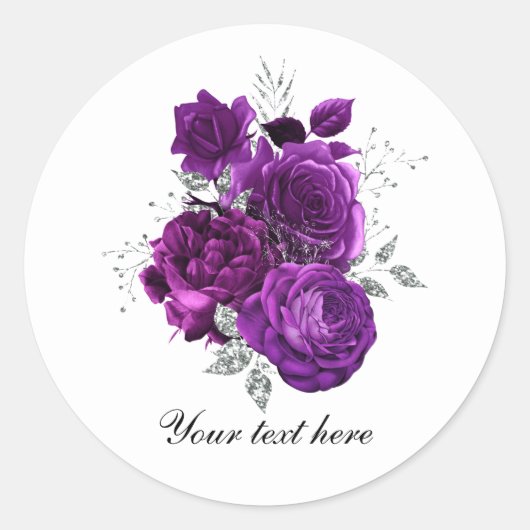 Sticker Rond Elegant purple roses Wedding customizable (Devant)