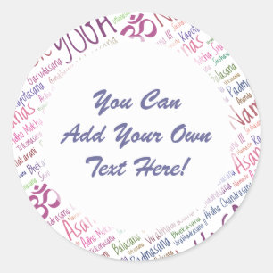 Sticker Rond Élégant Purple Yoga Positions Word Cloud Motif