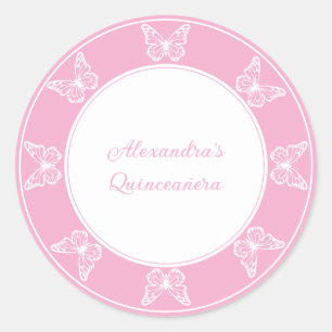 Sticker Rond Elégant Quinceañera rose - Classy papillon