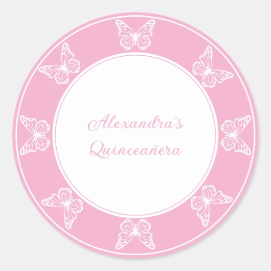 Sticker Rond Elégant Quinceañera rose - Classy papillon (Devant)