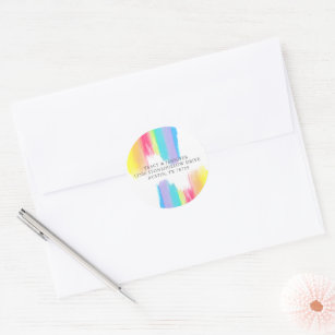 Sticker Rond Elegant Rainbow Watercolor Mariage Adresse de reto