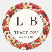 Sticker Rond Elegant Red and White Floral Pattern (Devant)