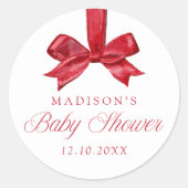 Sticker Rond Elegant Red Bow Christmas Baby Shower (Devant)