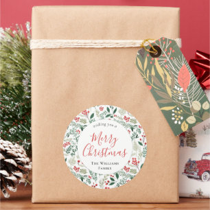 Sticker Rond Élégant Red Holly Berry verdure Noël
