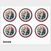 Sticker Rond Elegant Red Plaid Photo Christmas (Feuille)
