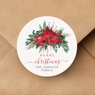 Sticker Rond Elegant Red Poinsettia Noël
