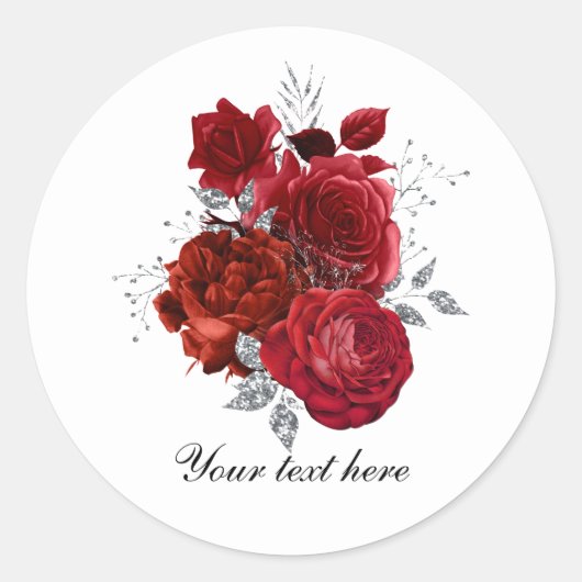 Sticker Rond Elegant red Wedding roses customizable (Devant)