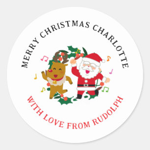 Sticker Rond Elegant Reindeer & Père Noël Nom de famille de Noë