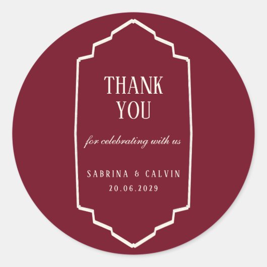 Sticker Rond Elegant Retro Checkered Burgundy Wedding (Devant)