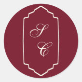 Sticker Rond Elegant Retro Checkered Burgundy Wedding (Devant)