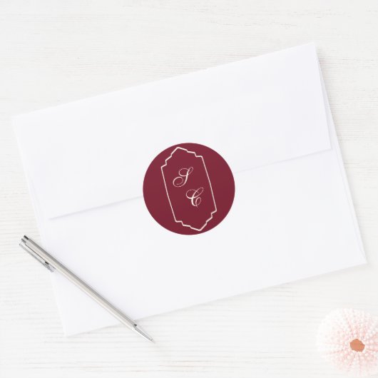 Sticker Rond Elegant Retro Checkered Burgundy Wedding (Enveloppe)