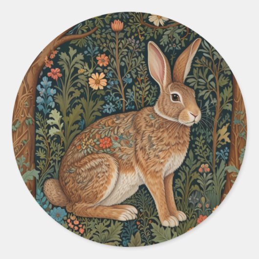 Sticker Rond Élégant retro lapin boisé boisé fleuri (Devant)