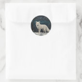 Sticker Rond Elegant retro white winter fox (Sac)