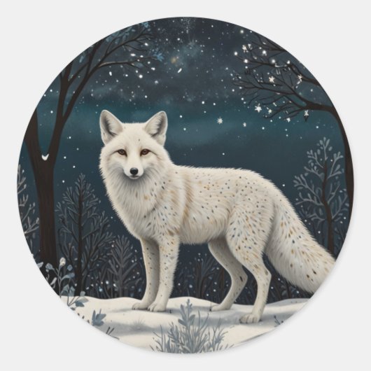 Sticker Rond Elegant retro white winter fox (Devant)