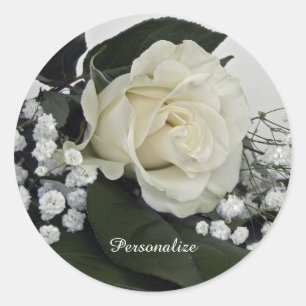 Sticker Rond Élégant & Romantique Rose Blanche Personnalisé