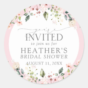 Sticker Rond Elégant rose Aquarelle Floral Douche invitation