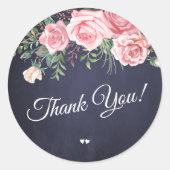 Sticker Rond Elégant rose aquarelle roses merci marine (Devant)