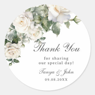 Sticker Rond Élégant Rose blanc ivoire Floral Mariage