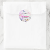 Sticker Rond Élégant rose blanc & papillon violet floral (Sac)