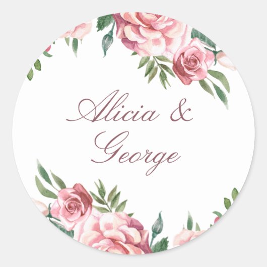 Sticker Rond Elégant rose bordeaux rose script mariage faveur (Devant)