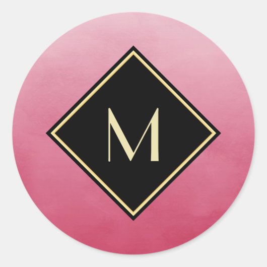 Sticker Rond Élégant rose Brossé Avec Monogramme Or Simple (Devant)