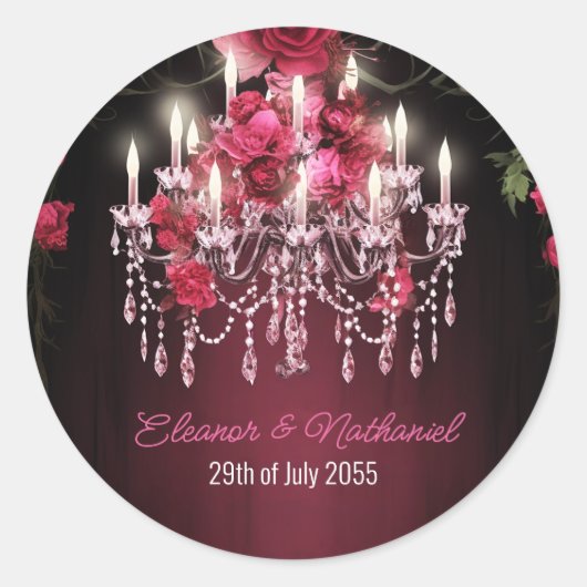 Sticker Rond Élégant Rose de Bourgogne Floral Mariage (Devant)