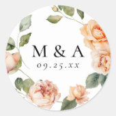 Sticker Rond Élégant Rose de pêche Mariage de monogramme (Devant)