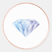 Sticker Rond Elégant Rose Diamant Bleu Enveloppe Or Sceau (Devant)