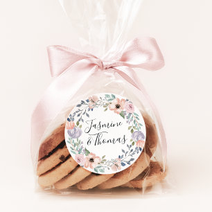 Sticker Rond Élégant Rose Dusty et Mariage de couronne florale 