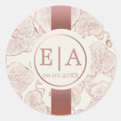 Sticker Rond Élégant Rose Dusty Mariage orchidée Monogram (Devant)