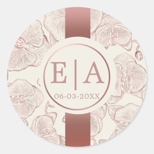 Sticker Rond Élégant Rose Dusty Mariage orchidée Monogram (Devant)