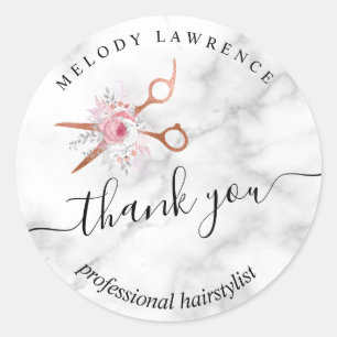 Sticker Rond Elégant rose en cuivre ciseaux en or coiffeuse