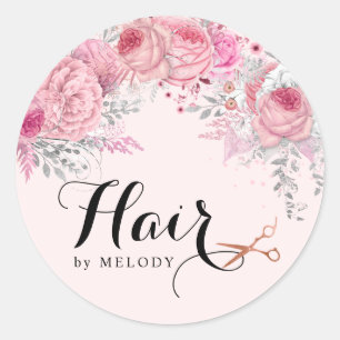 Sticker Rond Elégant rose en cuivre ciseaux en or coiffeuse