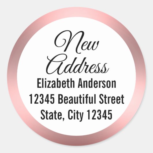 Sticker Rond Elegant rose et blanc Nouvelle adresse (Devant)