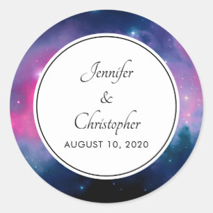 Sticker Rond Élégant rose et bleu Galaxy Etoiles Mariage Abstra