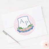 Sticker Rond Élégant Rose Et Marine Monogram Mariage Crest Favo (Enveloppe)