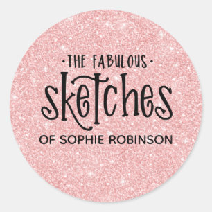 Sticker Rond Elégant rose fille Parties scintillant Artiste aff