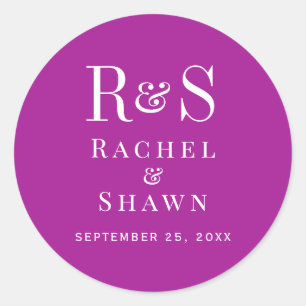 Sticker Rond Élégant rose foncé Chic moderne Mariage Monogramme
